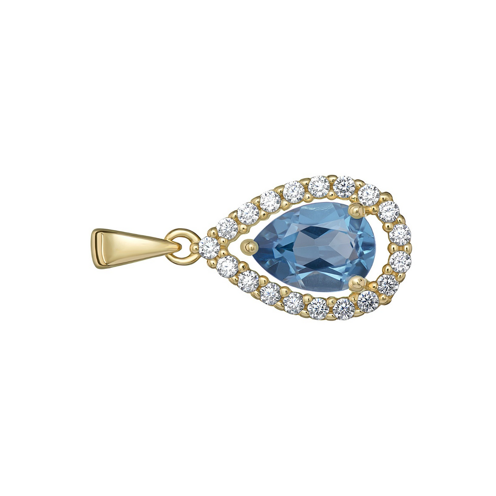 Teardrop Natural Blue Topaz 9ct Yellow Gold Pendant Hallmarked All Chain Lengths