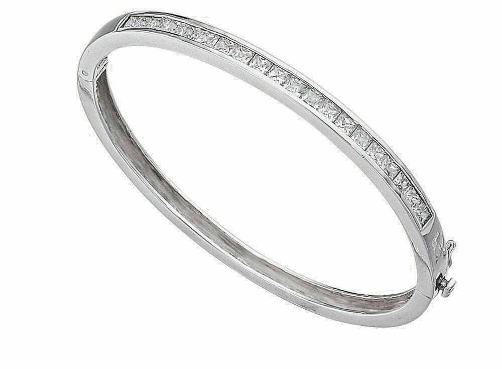 Channel Set Gemstone Bangle Solid Sterling Silver Hallmarked