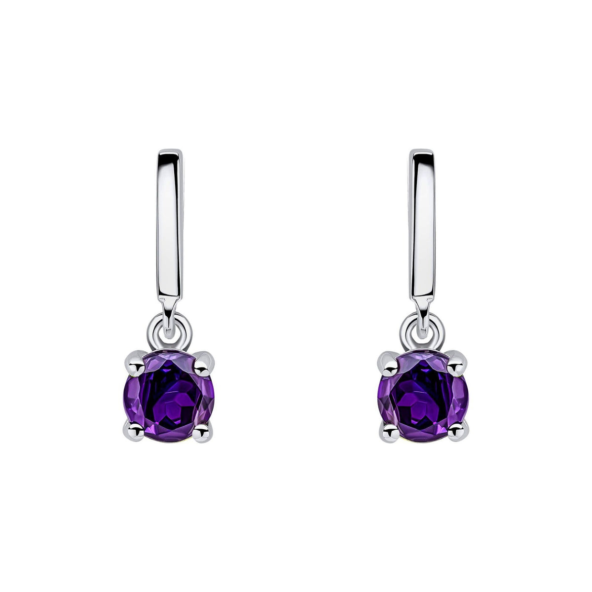 Amethyst Prong Drop Earrings Sterling Silver 925 Hallmarked Brand New Boxed