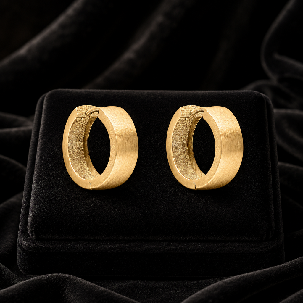 Brushed Chunky Hoop Earrings 9ct Yellow Gold 375 Hallmarked British Made