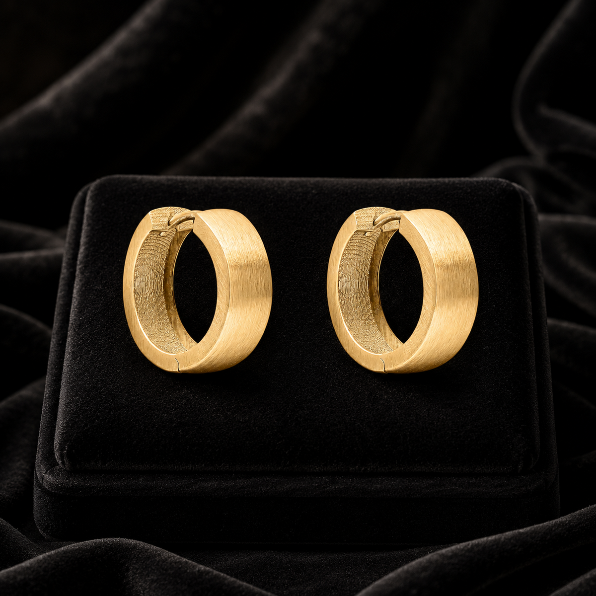 Brushed Chunky Hoop Earrings 9ct Yellow Gold 375 Hallmarked British Made