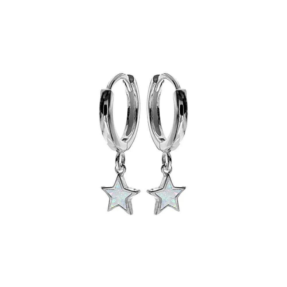 Natural Opal Star Hoop Earrings Sterling Silver 925 Hallmarked Brand New Boxed