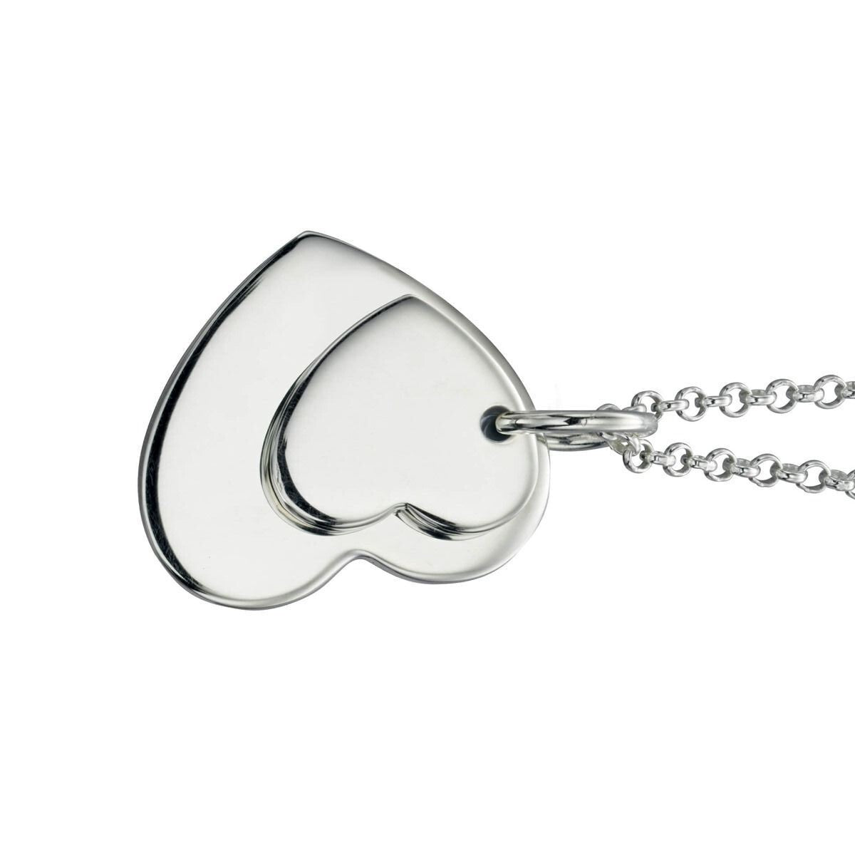 Engravable Double Heart Tag Pendant Silver 925 Hallmarked All Chain Lengths