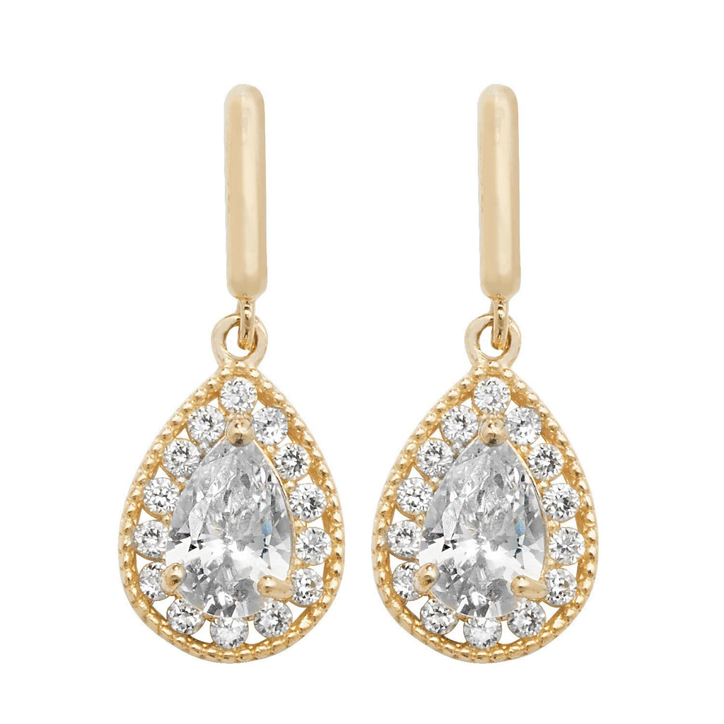 15 Stone Pear Drop Earrings 9ct Yellow Gold 375 Hallmarked Brand New Boxed