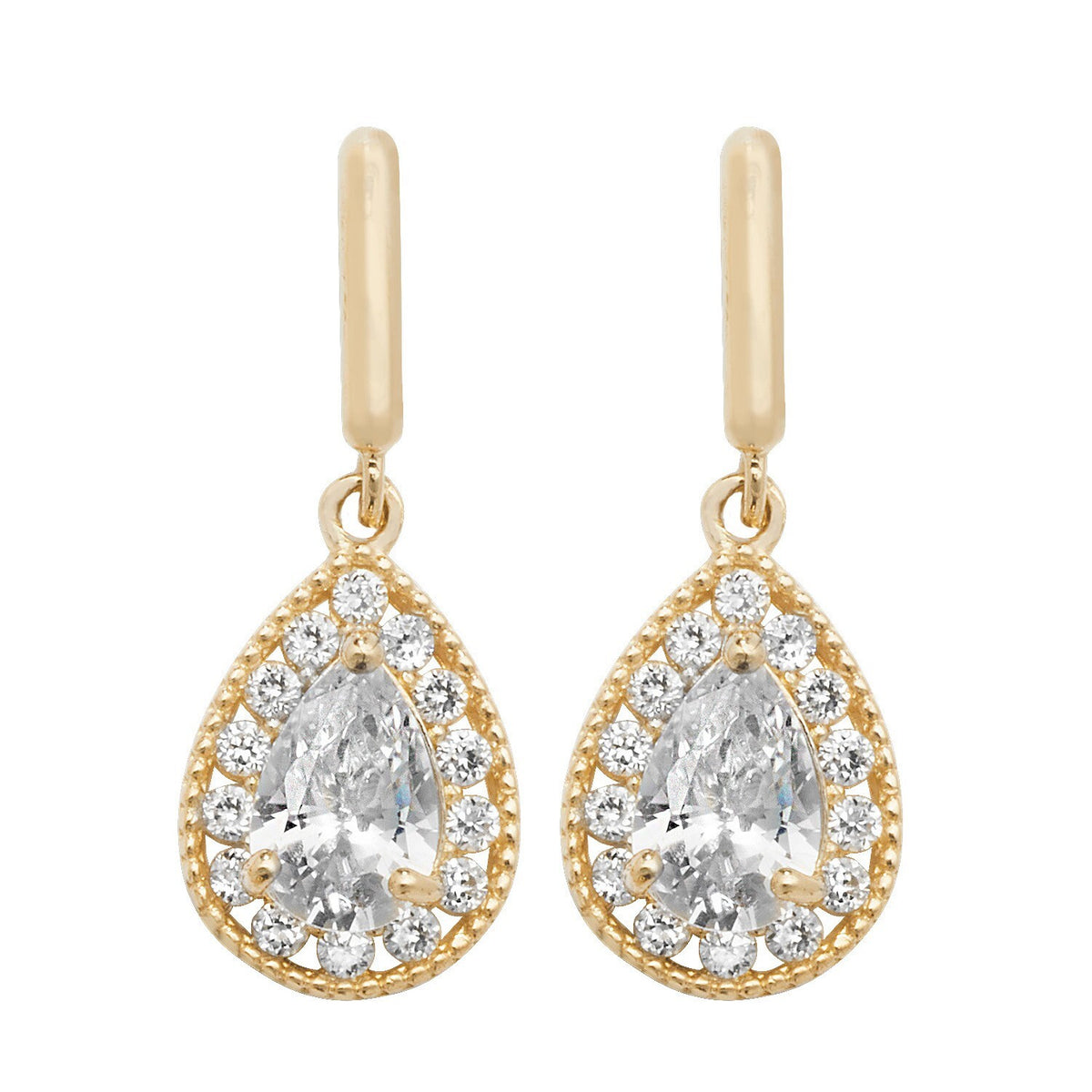 15 Stone Pear Drop Earrings 9ct Yellow Gold 375 Hallmarked Brand New Boxed