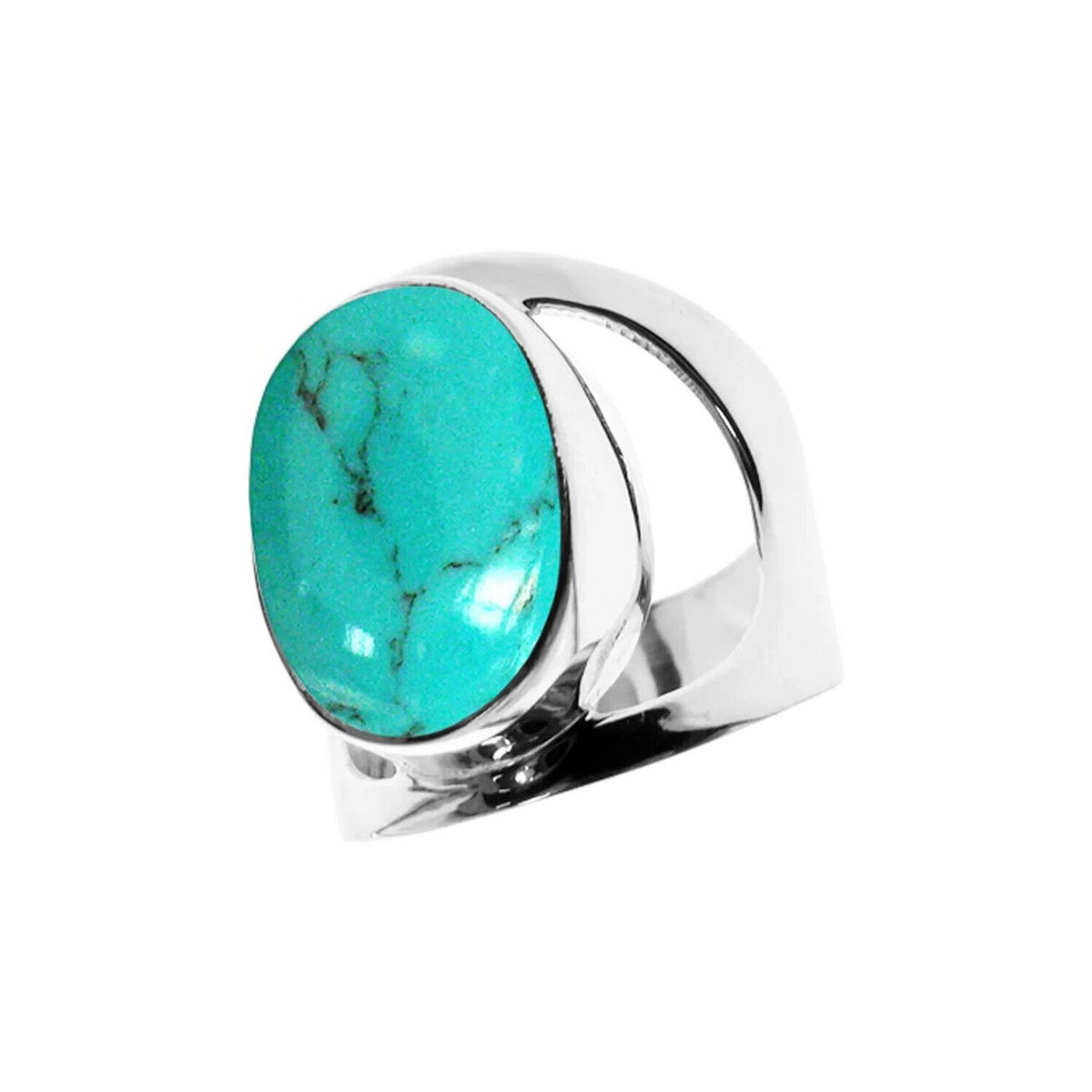 Large Oval Turquoise Ring Sterling Silver 925 Hallmarked British Made Size K - T