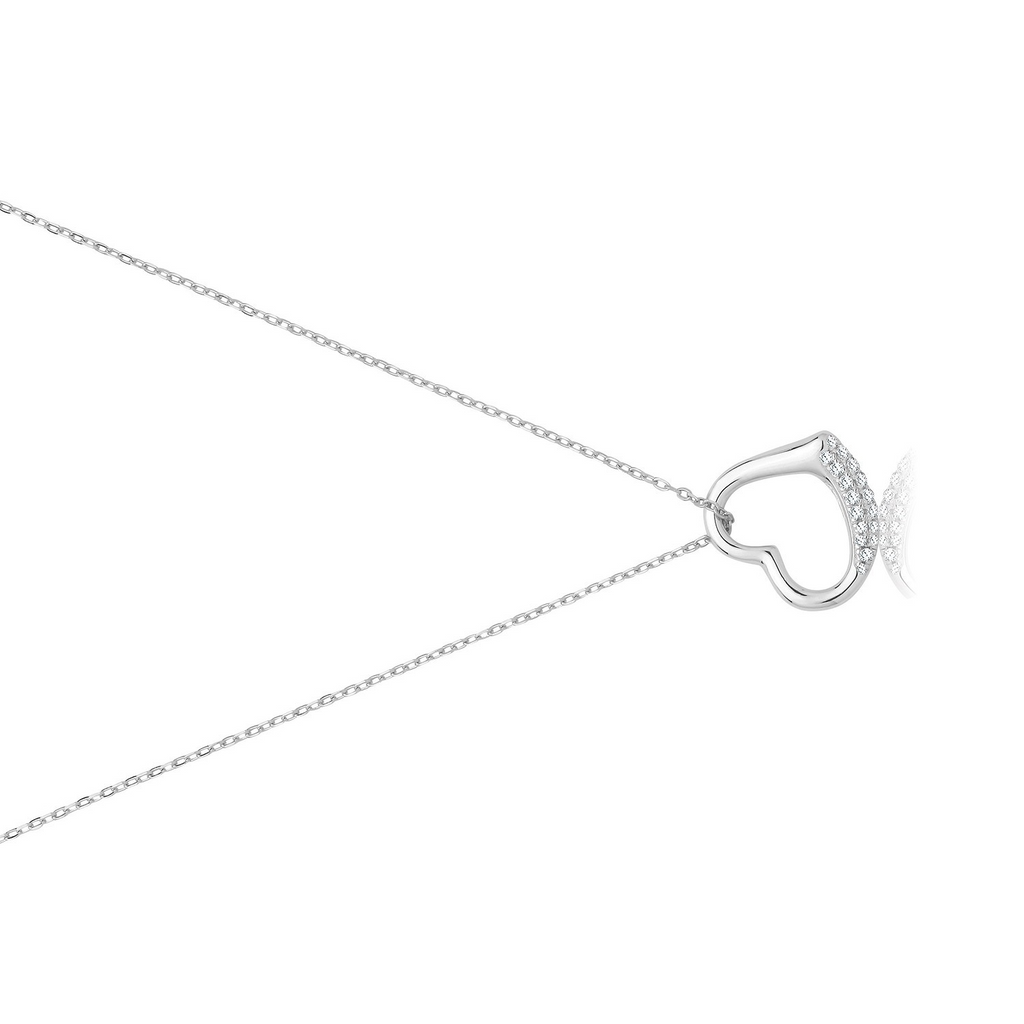 Ladies Pave Open Heart Necklace Sterling Silver 925 Hallmarked British Made