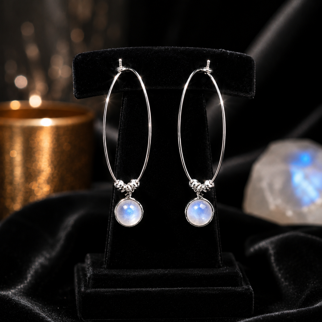 Ivy Moonstone Hoop Earrings Sterling Silver 925 Hallmarked Brand New Boxed