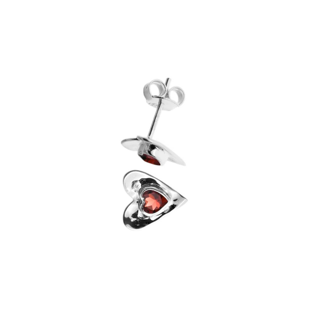 Natural Garnet Heart Stud Earrings Sterling Silver 925 Hallmark Brand New Boxed