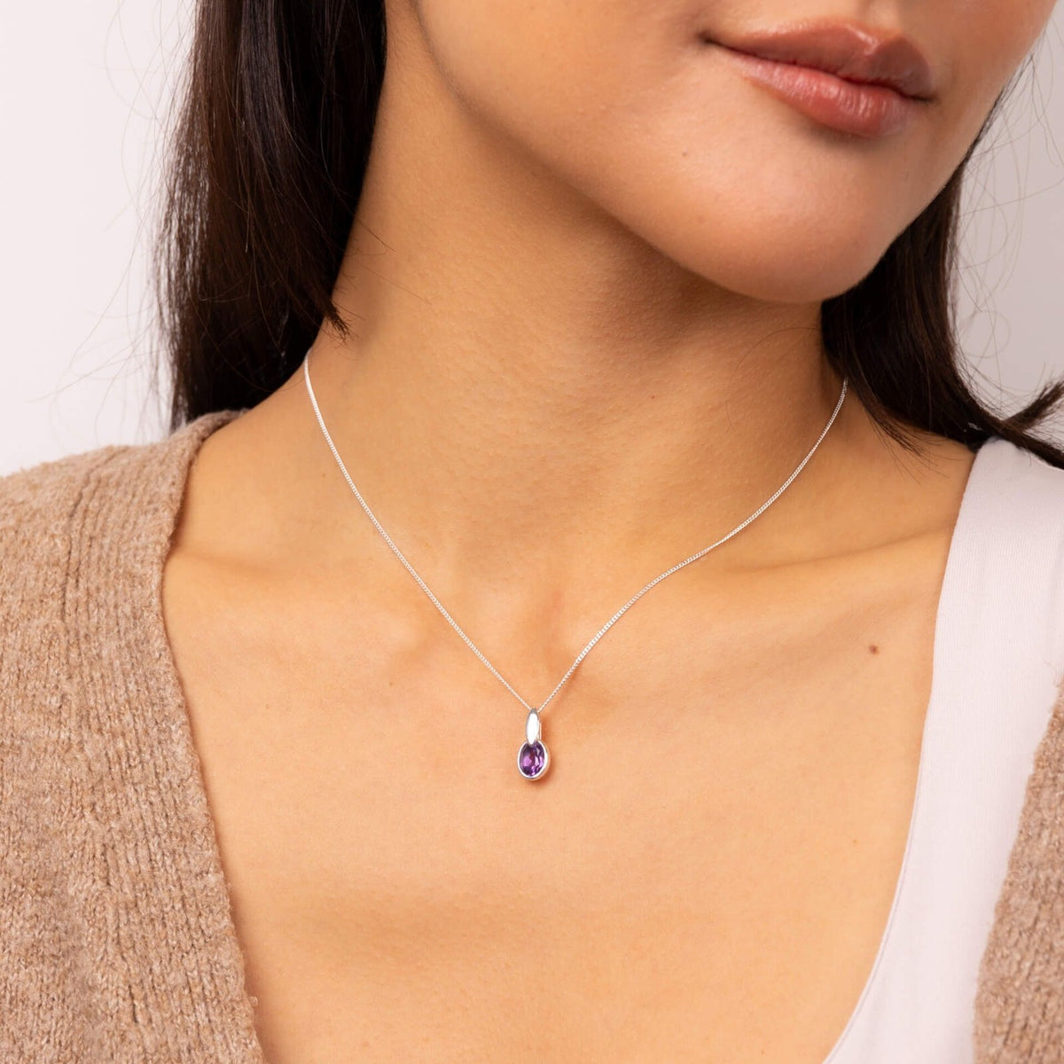 Sterling Silver Amethyst Pendant 925 Hallmarked British Made All Chain Lengths