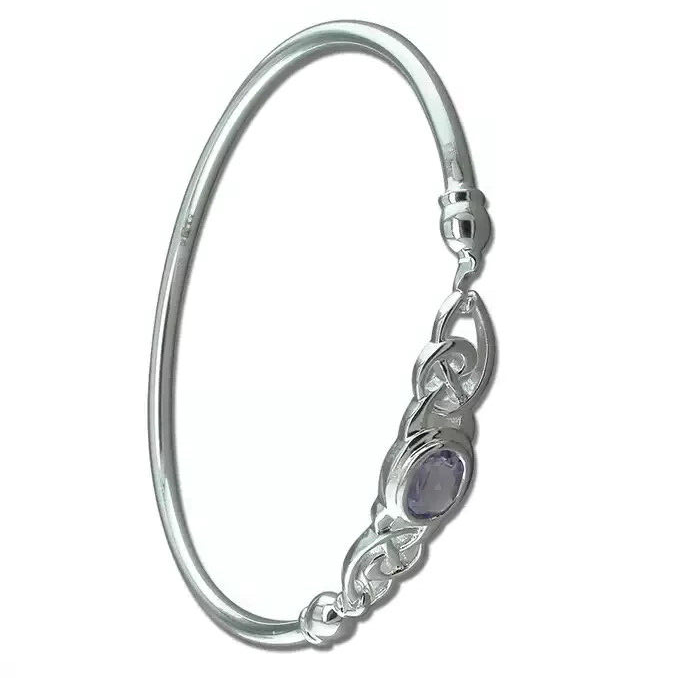 Celtic Oval Amethyst Bangle Sterling Silver 925 Hallmark British Made Brand New