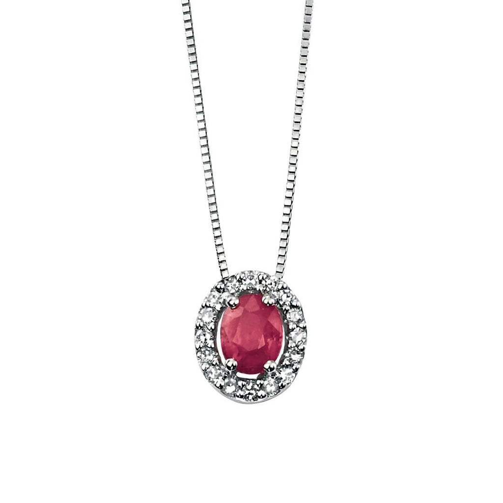 Oval Ruby and Diamond Pendant 9ct White Gold 375 Hallmarked British Made