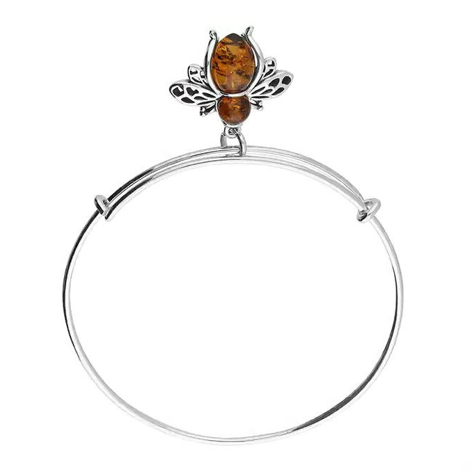 Amber Bee Expandable Bangle Sterling Silver 925 Hallmark British Made Brand New