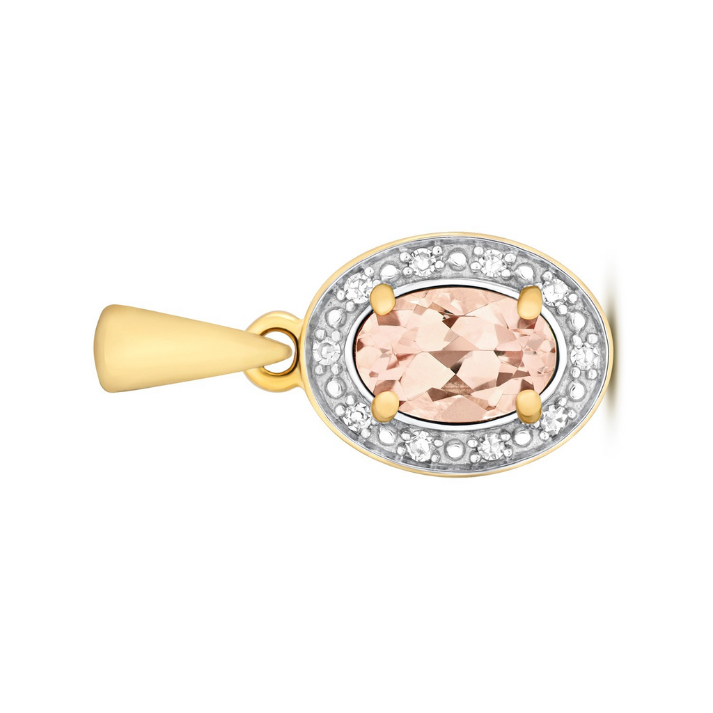 Oval Morganite Diamond Pendant 9ct Multi Tone Gold 375 Hallmarked Chain Lengths