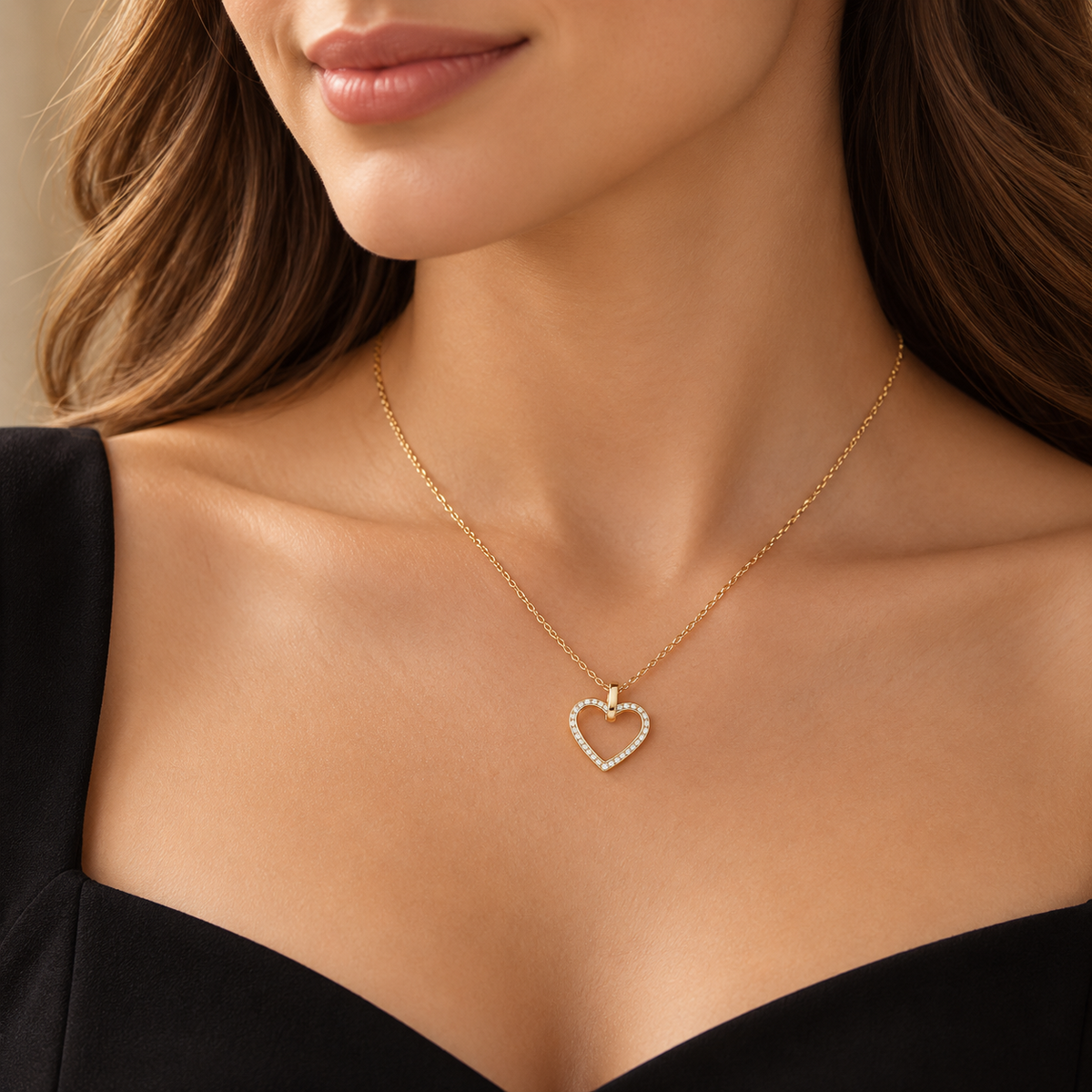 Ladies Channel Set Heart Necklace 9ct Yellow Gold 375 Hallmarked British Made