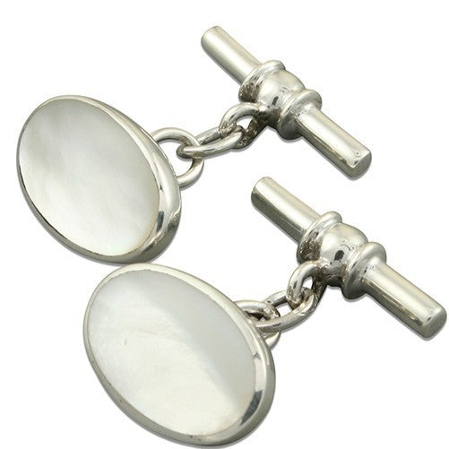 Sterling Silver Mother Of Pearl Cufflink Set Men's 925 Hallmarked British Made