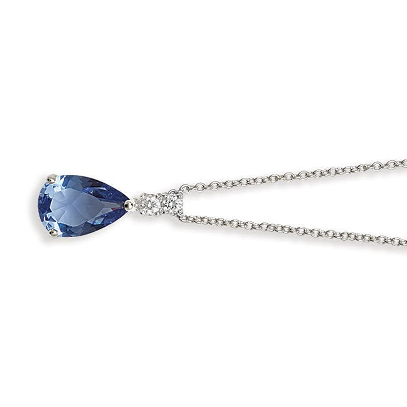 Drop Sterling Silver Sapphire Pendant Hallmarked British Made All Chain Lengths