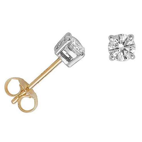 Natural Diamond Stud Solitaire Earrings 18ct 2 Tone Gold Hallmarked British Made