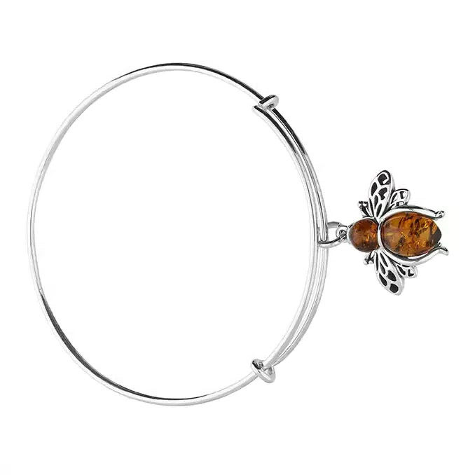 Amber Bee Expandable Bangle Sterling Silver 925 Hallmark British Made Brand New
