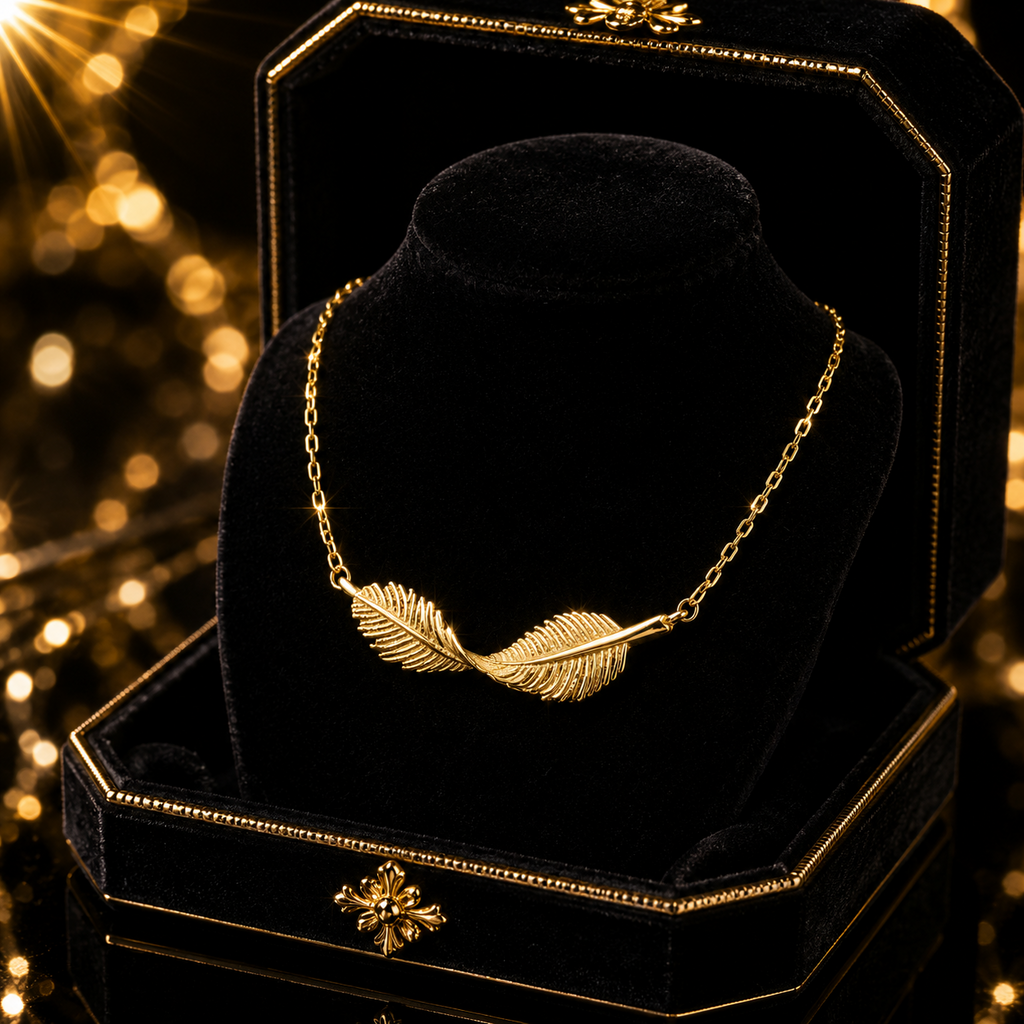 Twisted Leaf Necklace 9ct Yellow Gold 375 Hallmarked British Made Brand New