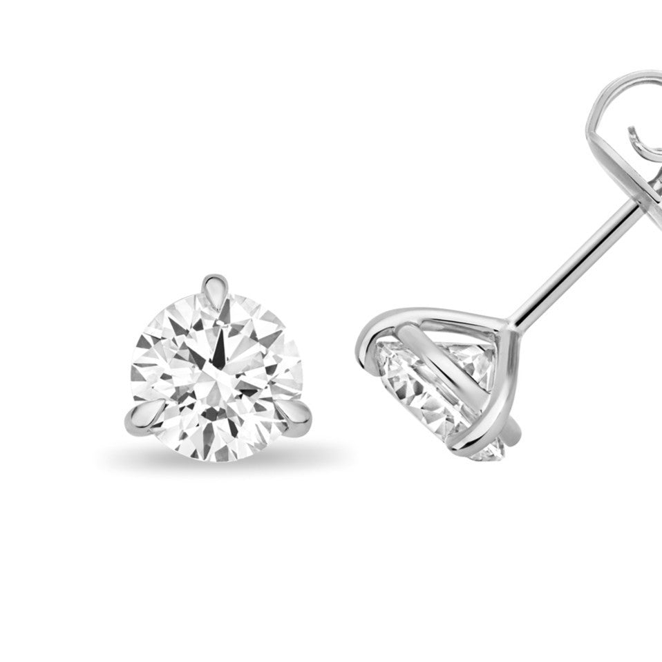 1 Lab Grown Diamond Prong Stud Earrings 18ct White Gold Hallmarked British Made