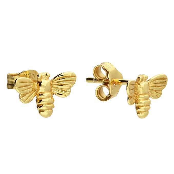 Bumble Bee Stud Earrings 18ct Yellow Gold Plated Hallmarked British Made