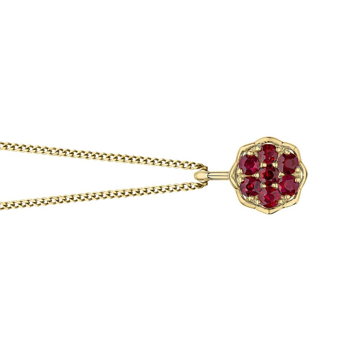 Cluster Natural Ruby Pendant 9ct Yellow Gold 375 Hallmarked British Made