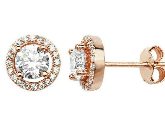Rose Gold Gemstone Earrings Halo Sterling Silver 925 Hallmark Brand New Boxed