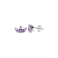 Lotus Flower Natural Amethyst Stud Earrings Sterling Silver 925 Hallmarked