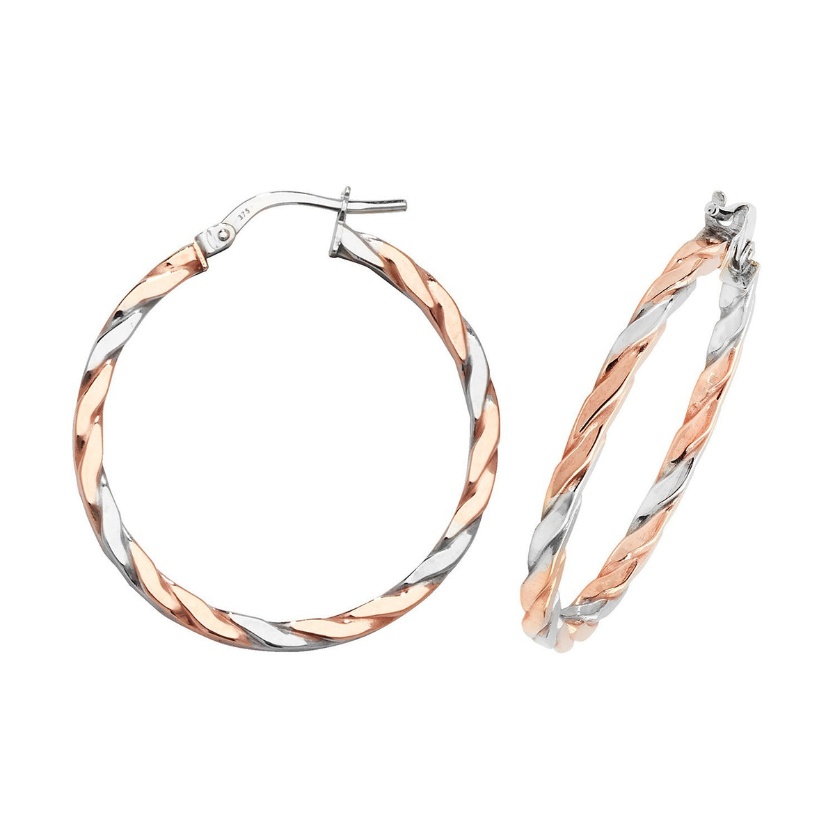 9ct White/Rose Gold Ribboned Hoop Earrings 375 Hallmarked 8mm - 30mm Diameter