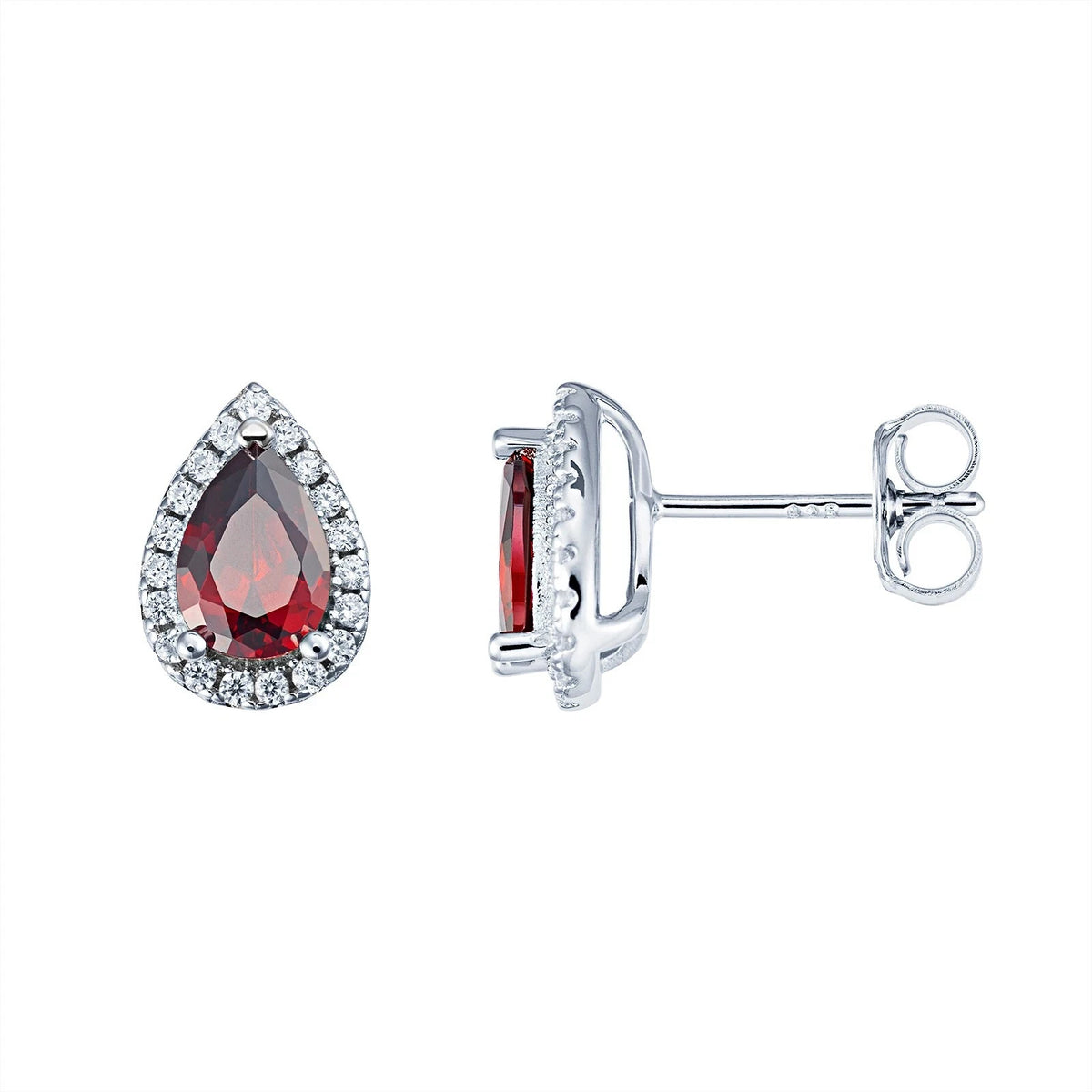 Teardrop Garnet Stud Earrings Sterling Silver 925 Hallmarked British Made