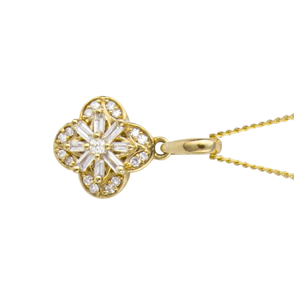 Flower Diamond Pendant 9ct Yellow Gold 375 Hallmarked British Made