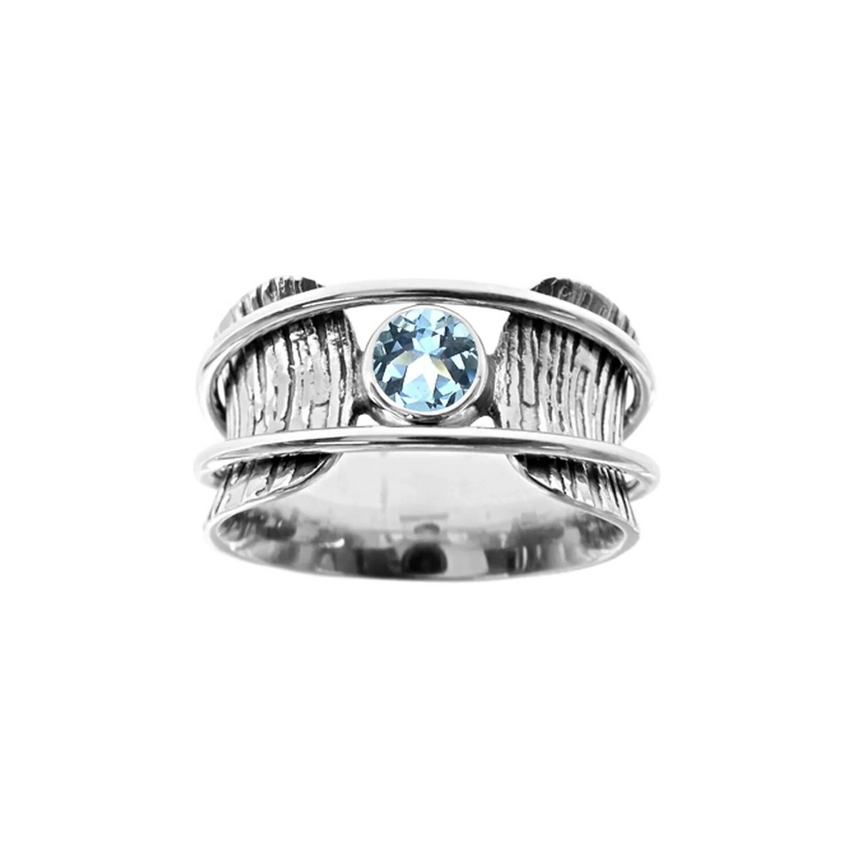 Blue Topaz Tree Bark Spinner Ring Sterling Silver 925 Hallmarked Size K - T