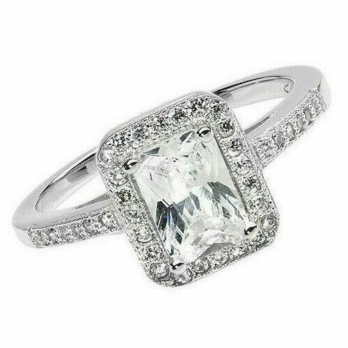 Sterling Silver Halo Ring Engagement Gemstone 925 Hallmarked Size K - T