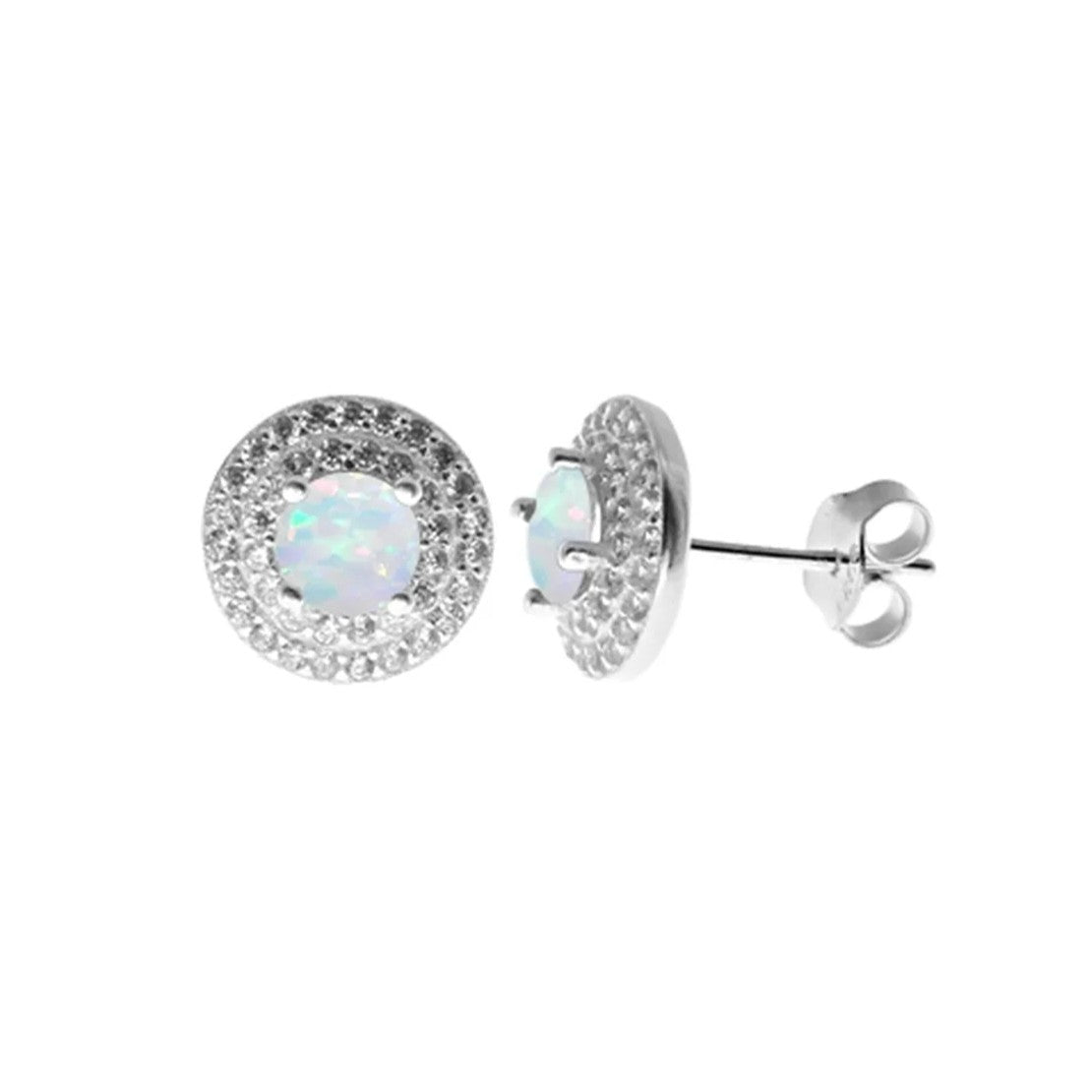 Natural White Opal Halo Stud Earrings Sterling Silver 925 Hallmarked Brand New