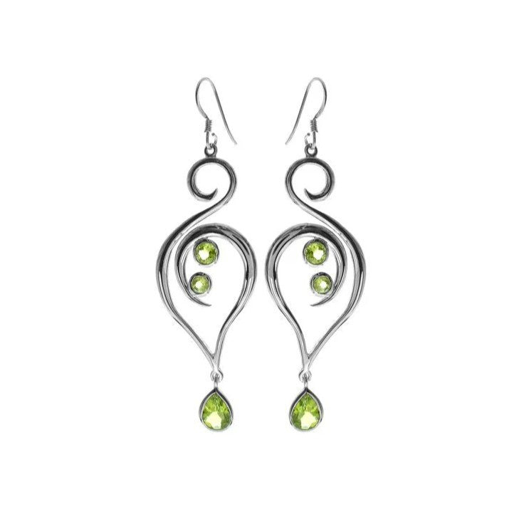 Natural Peridot Large Swirl Earrings Sterling Silver 925 Hallmarked British Made