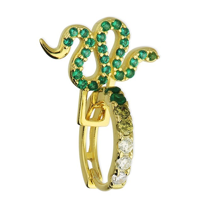 Emerald Snake Huggie Hoop Earrings 18ct Yellow Gold Plated Hallmark Brand New