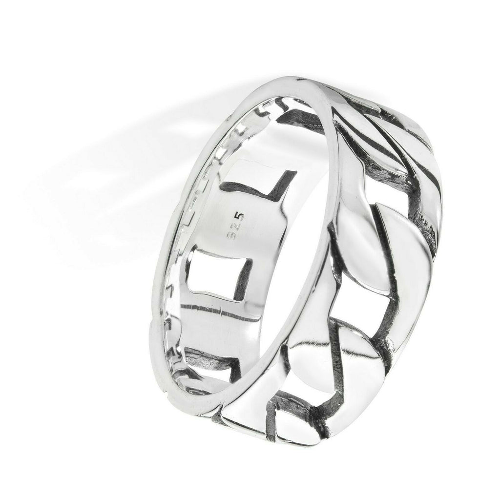 Men's Sterling Silver Chain Ring Engagement Gents 925 Hallmark Sizes R - Z