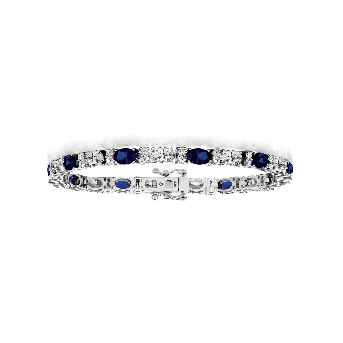 Natural Oval Sapphire Tennis Bracelet Sterling Silver 925 Hallmarked Brand New