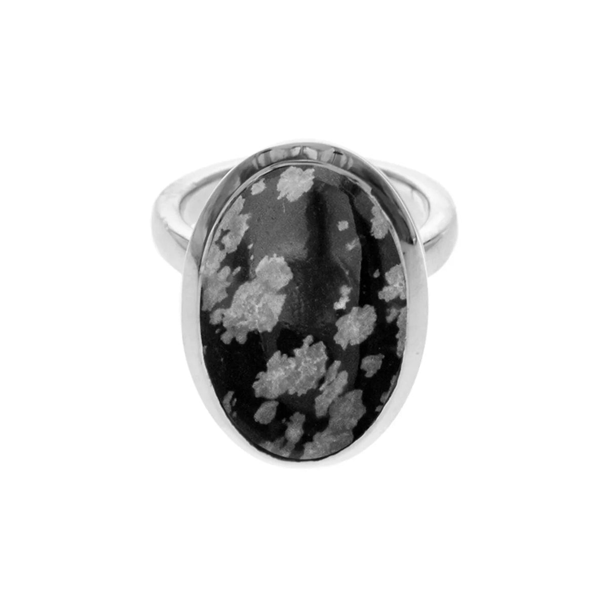 Natural Oval Obsidian Sterling Silver 925 Hallmarked British Made Size K - T