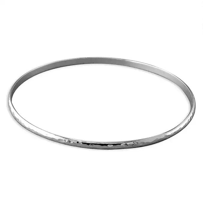 Thin Hammered Bangle On Sterling Silver British Made 925 Hallmarked Brand New