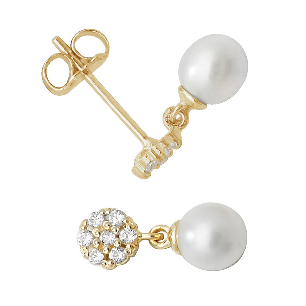 Cluster Natural Pearl Drop Earrings 9ct Yellow Gold 375 Hallmark Brand New Boxed