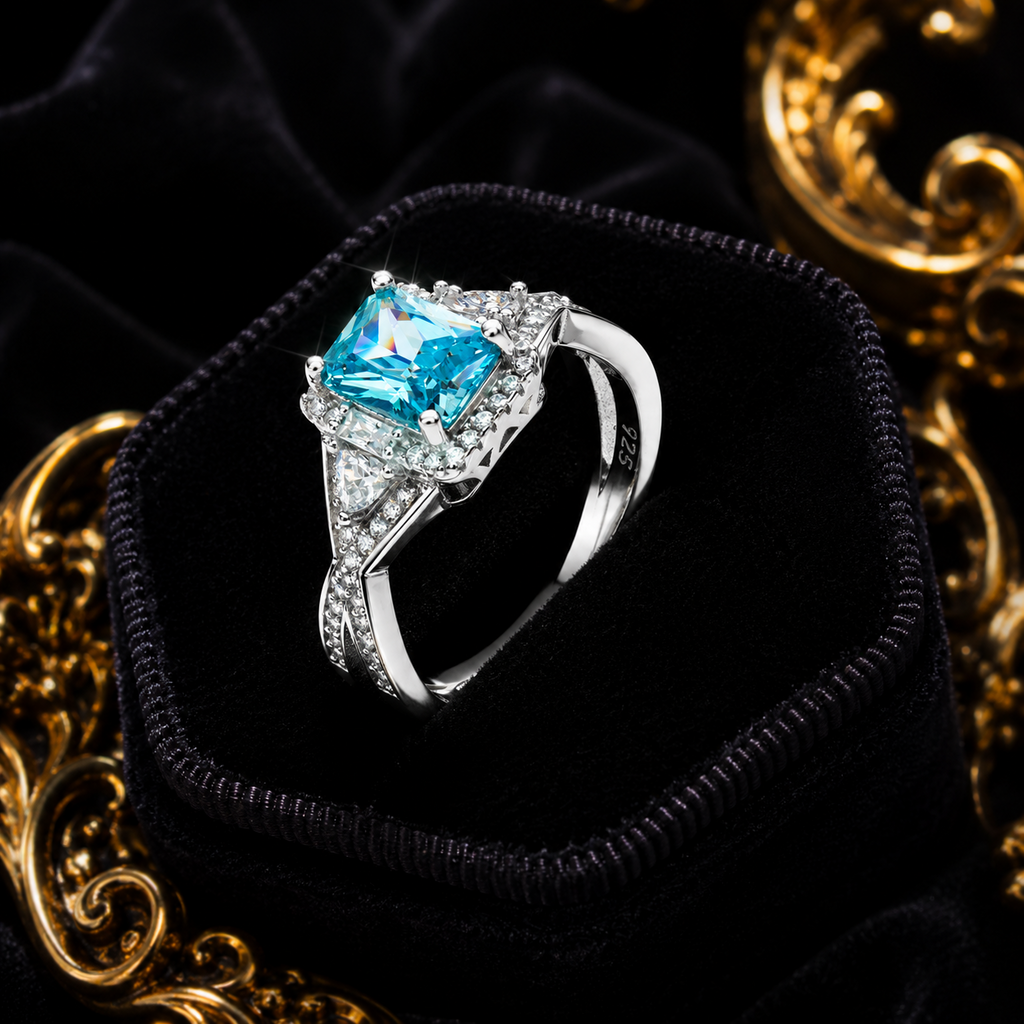 Sterling Silver Aquamarine Ring 925 Hallmarked Size J - R British Made