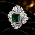 Cushion Halo Emerald Ring Sterling Silver 925 Hallmarked British Made Size M - R