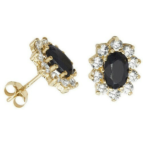 Yellow Gold Sapphire Earrings Cluster Natural Stone 375 9 Carat New Boxed