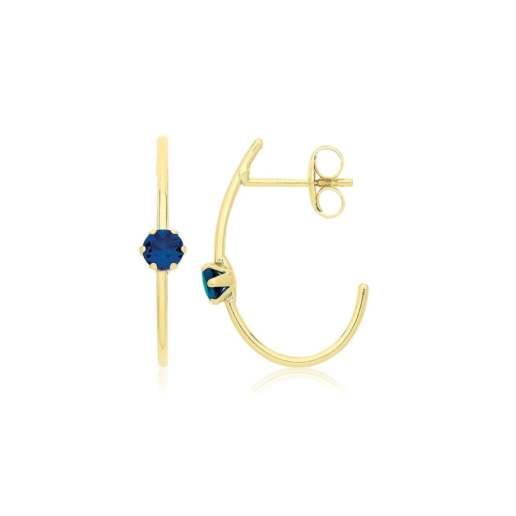 Natural Sapphire Half Hoop Earrings 9ct Yellow Gold 375 Hallmarked Brand New