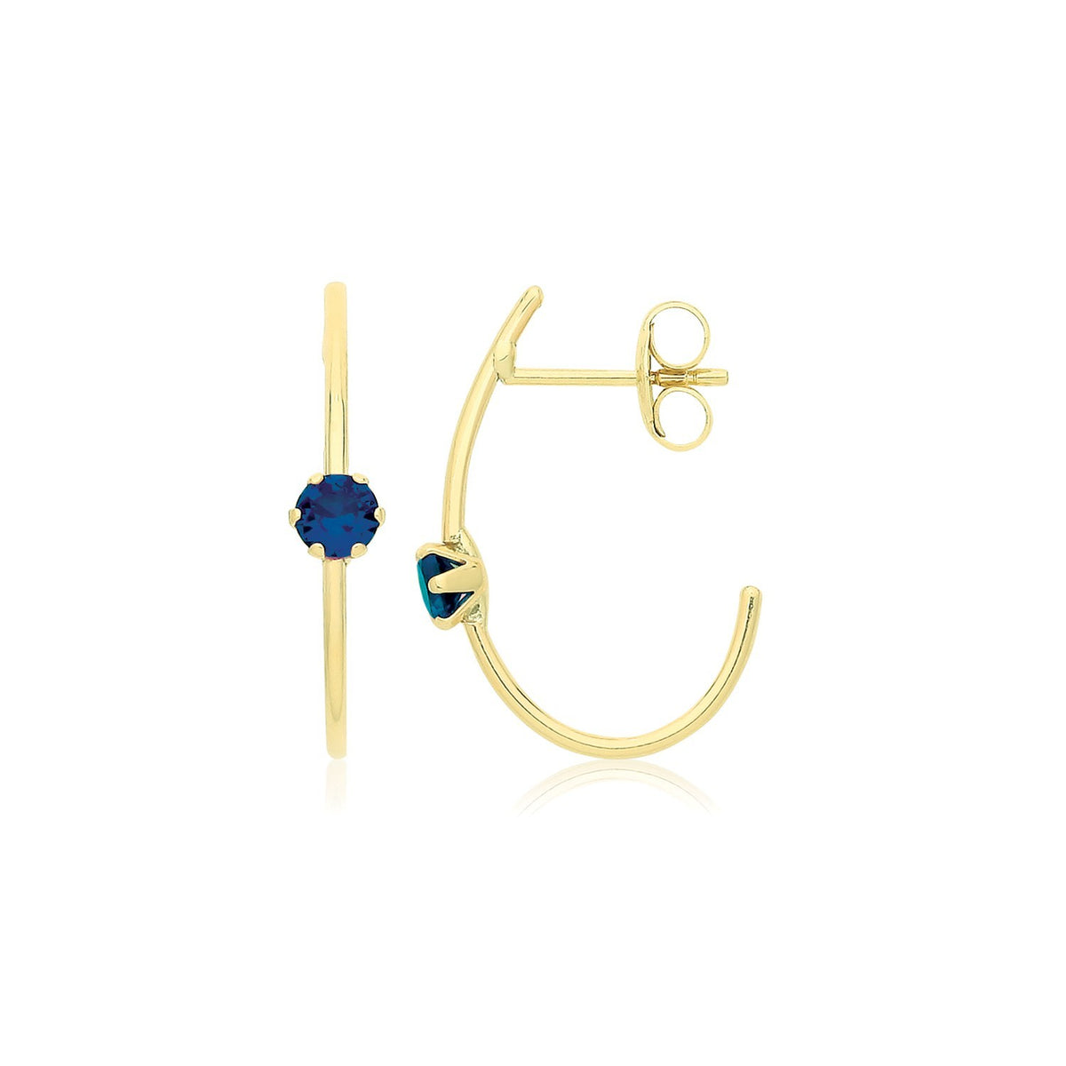 Natural Sapphire Half Hoop Earrings 9ct Yellow Gold 375 Hallmarked Brand New