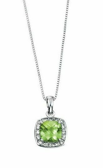 Peridot and Diamond Pendant 9ct White Gold 375 Hallmarked British Made