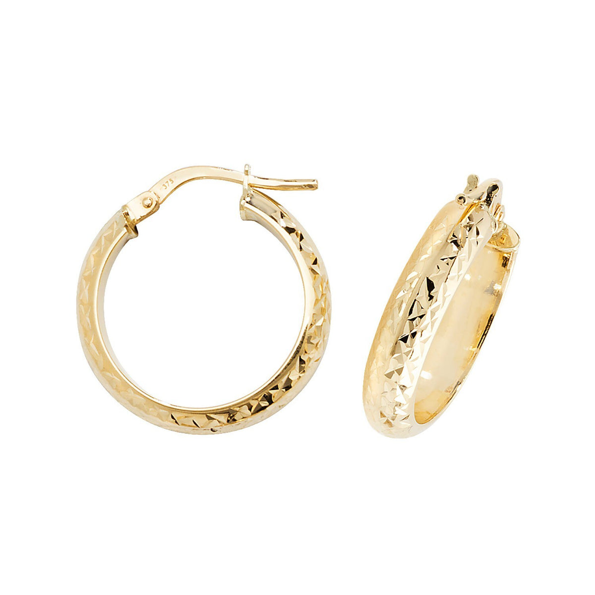 9ct Yellow Gold DC Hinged Hoop Earrings 375 Hallmarked 10mm - 30mm Diameter