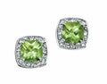 Peridot and Diamond Stud Earrings 9k White Gold 375 Hallmarked British Made